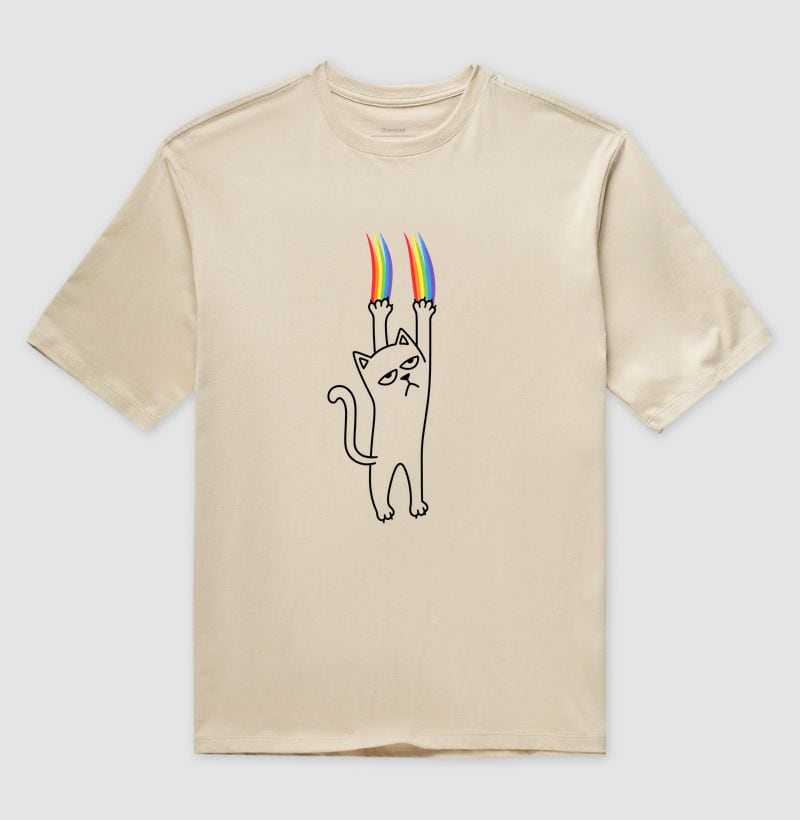 Rainbow Cat — LGBT, Orgulho Gay, Gato Queer, Humor | Ô Bicha! — Camiseta Oversized