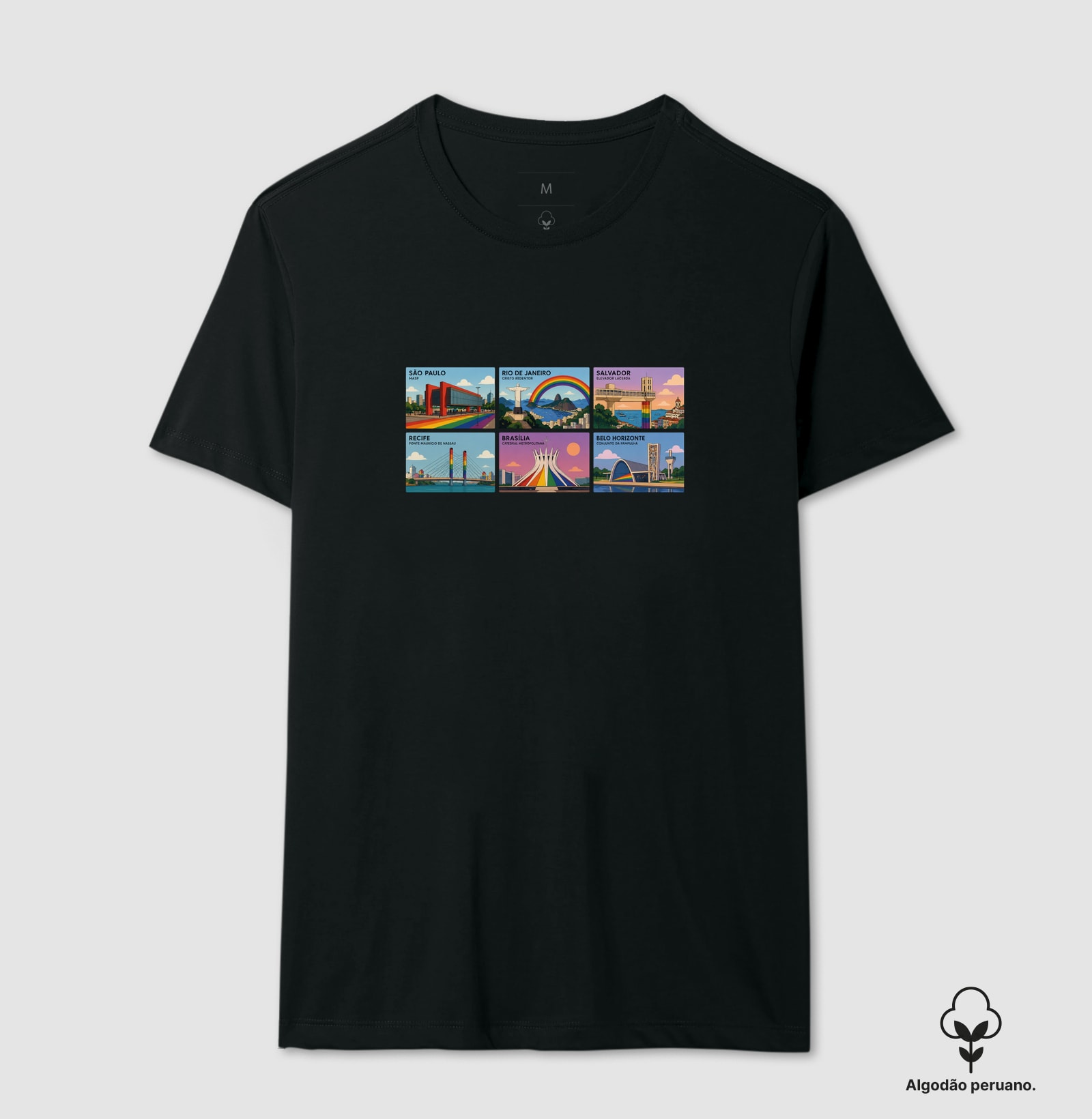 Postais do Orgulho — LGBT, Orgulho Gay, Cidades Brasileiras, Pride | Ô Bicha! — Camiseta Algodão Peruano
