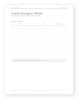 Emergency Binder PDF preview