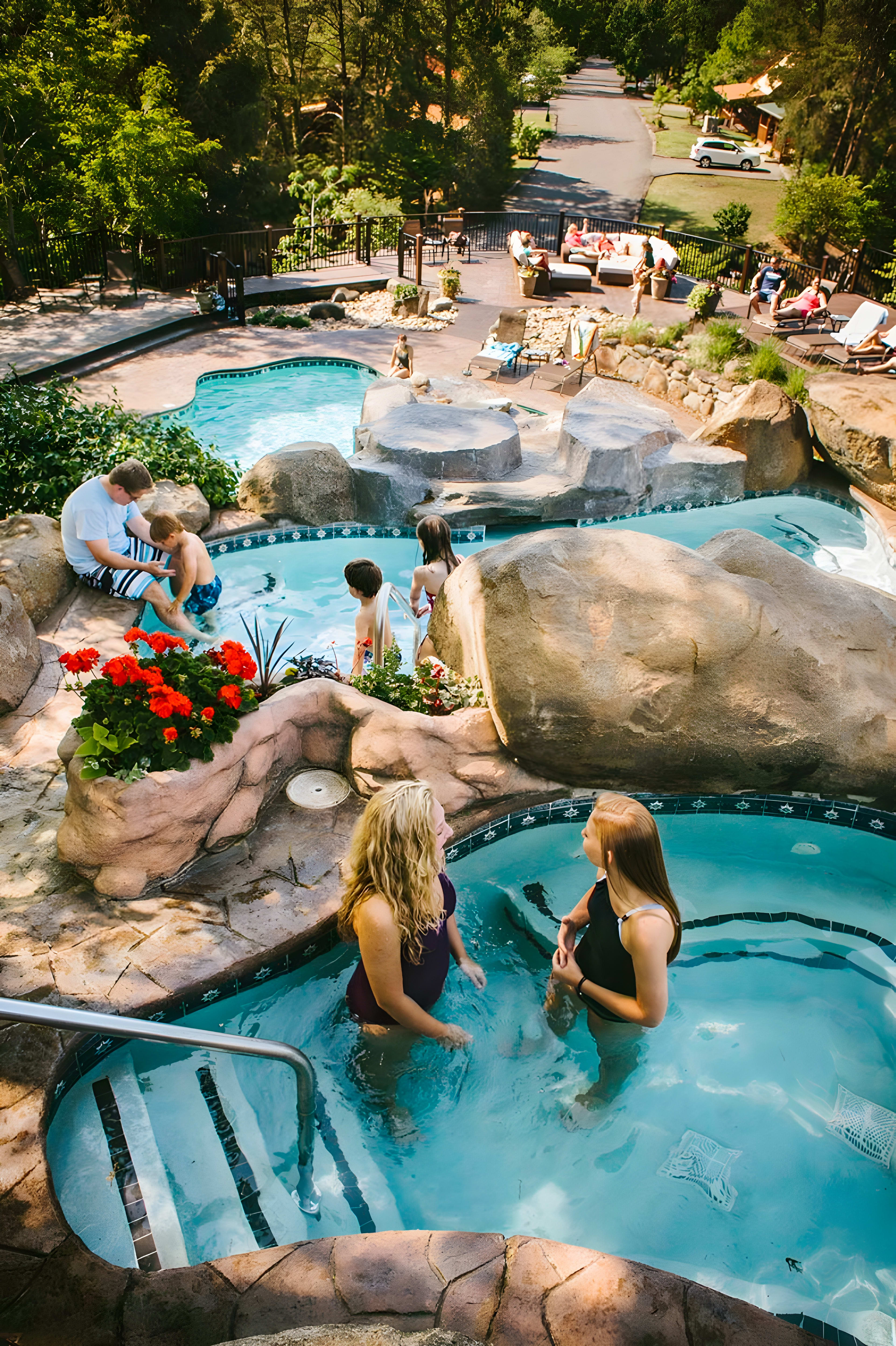 Hidden Mountain Resort Tiered Pool and Waterfalls - Sevierville Cabin Rental Resort