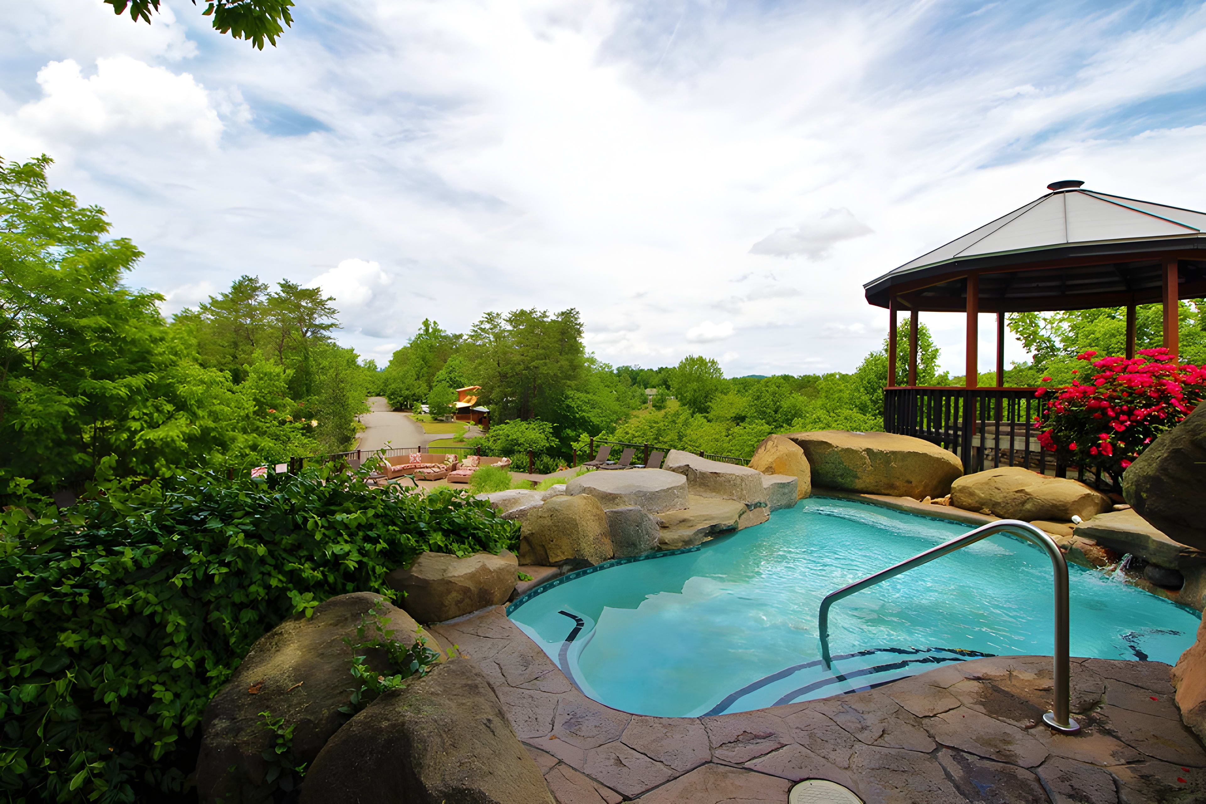 Hidden Mountain Resort Landscaped Pool Area - Sevierville Cabin Rental Resort