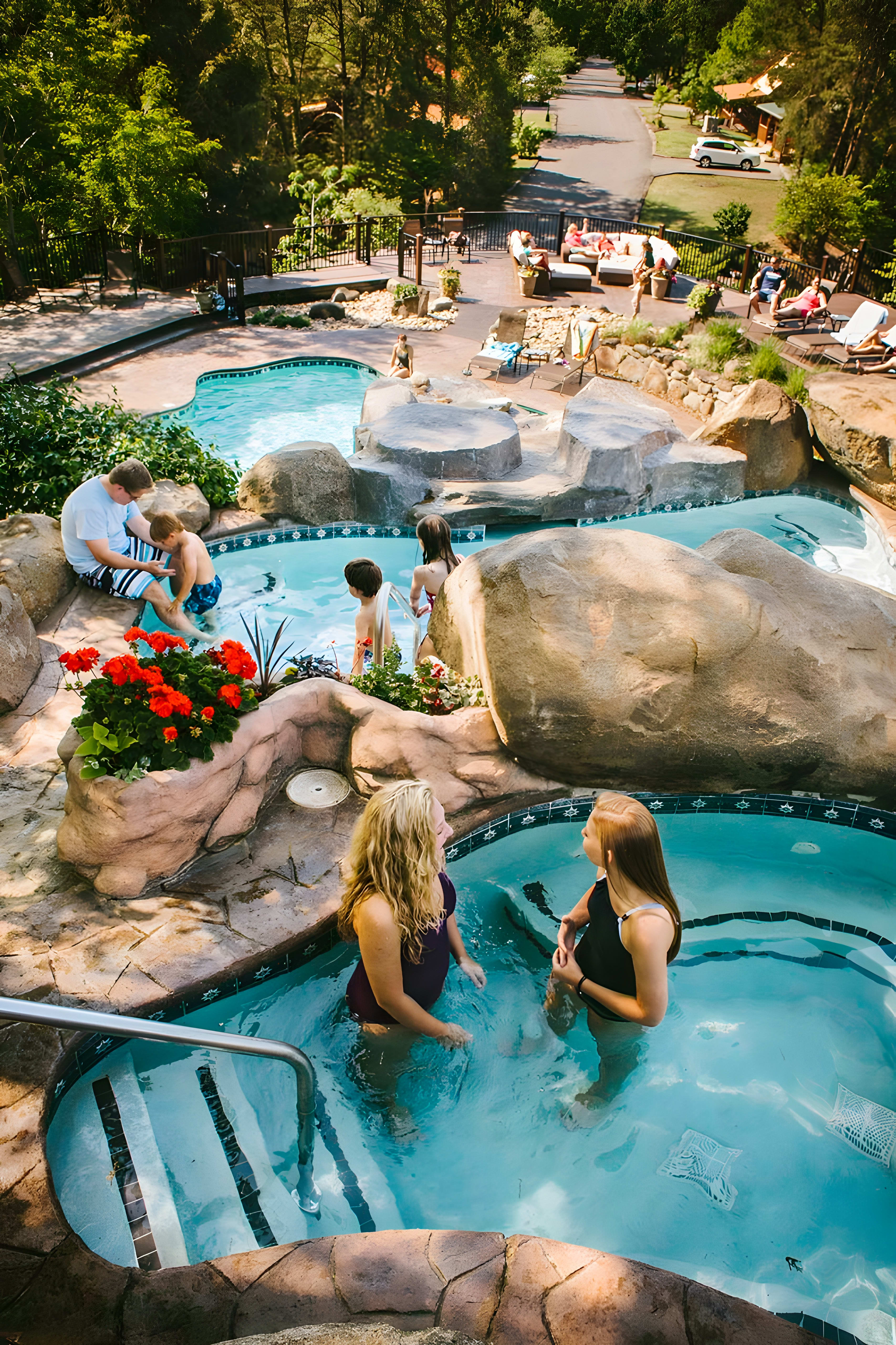 Hidden Mountain Resort Tiered Pool and Waterfalls - Sevierville Cabin Rental Resort