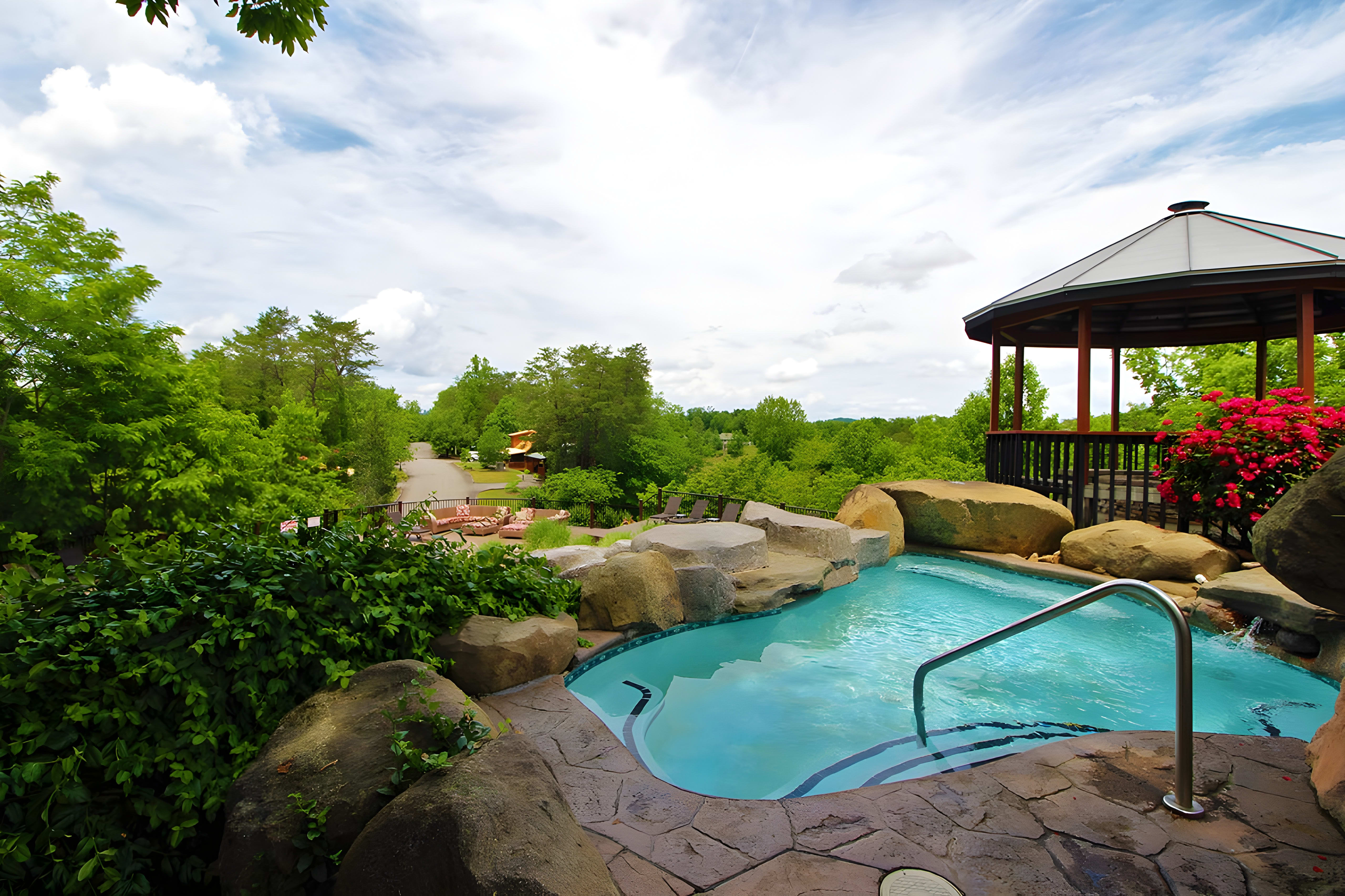 Hidden Mountain Resort Landscaped Pool Area - Sevierville Cabin Rental Resort