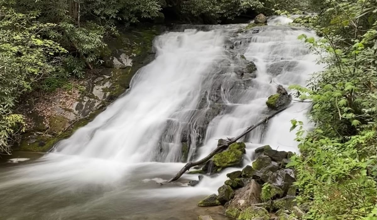 Wide, gentle cascade of Indian Creek Falls