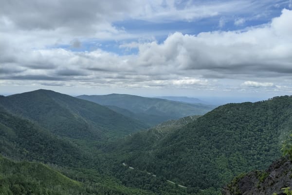 The rocky, spire-like Chimney Tops pinnacles