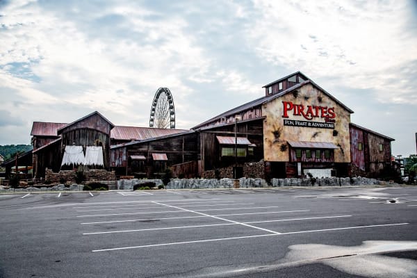 Pirate ship performance with dramatic lighting