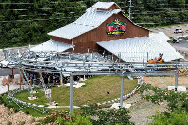 Mountain coaster track through forest