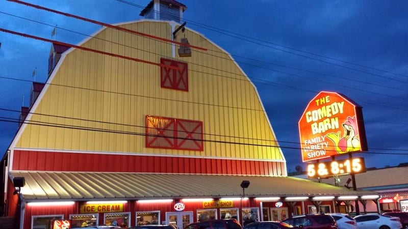 The exterior of The Comedy Barn theater in Pigeon Forge