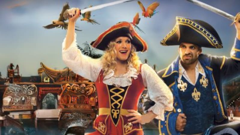 Pirate performers on a ship at the Pirates Voyage Dinner & Show
