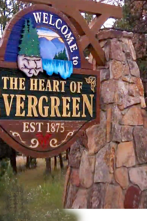 Bear Mountain Welcome to Evergreen sign - Sevierville Cabin Rental Resort
