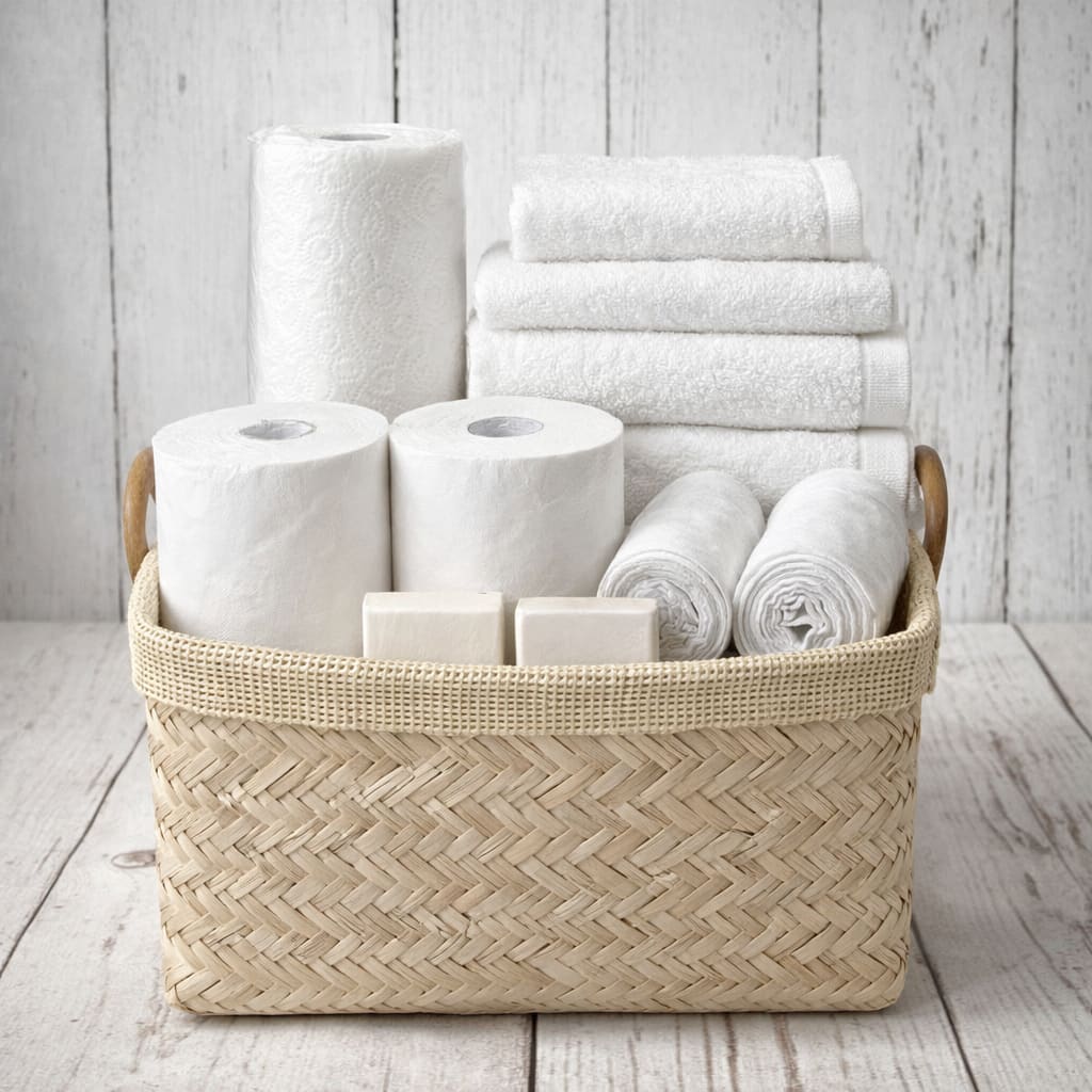 Starter supply basket provided in every cabin