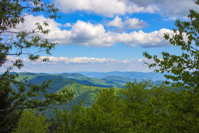 Smoky Mountains in summer with lush green valleys