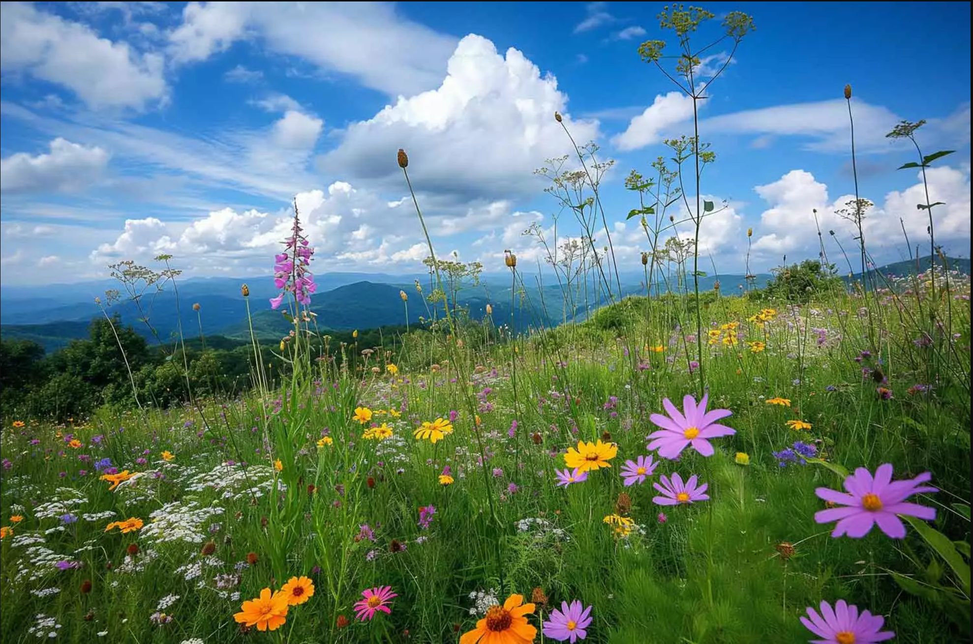 Smoky Mountains in spring with wildflower blooms