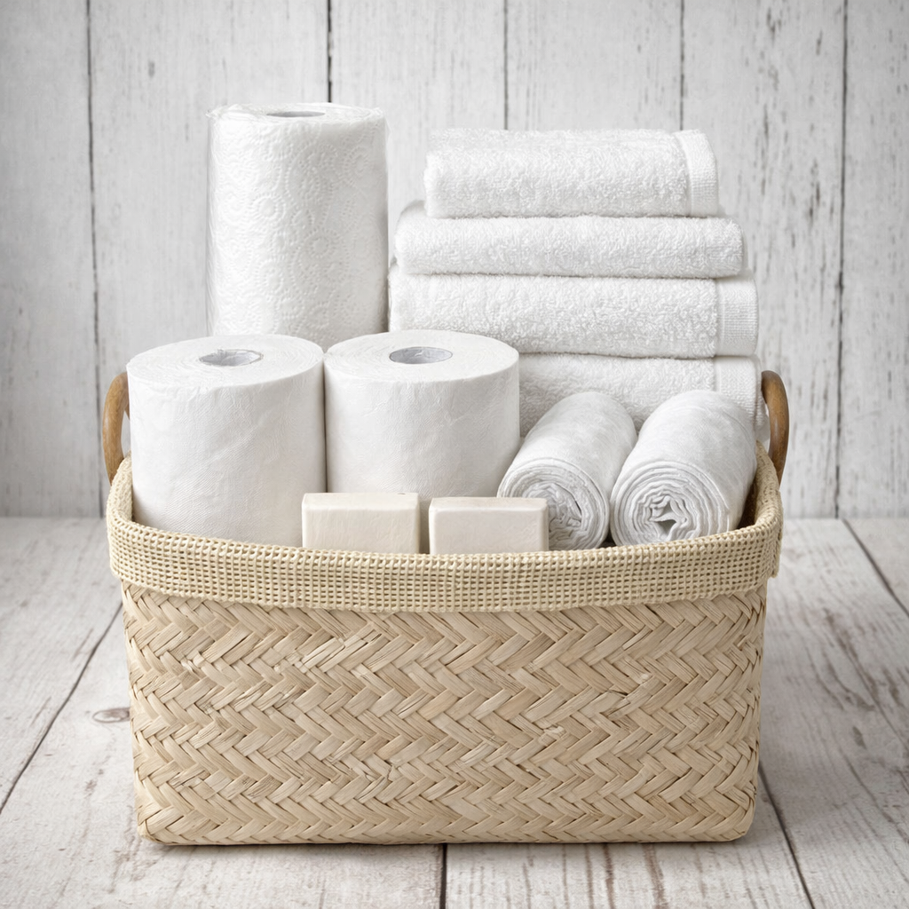 Starter supply basket provided in every cabin