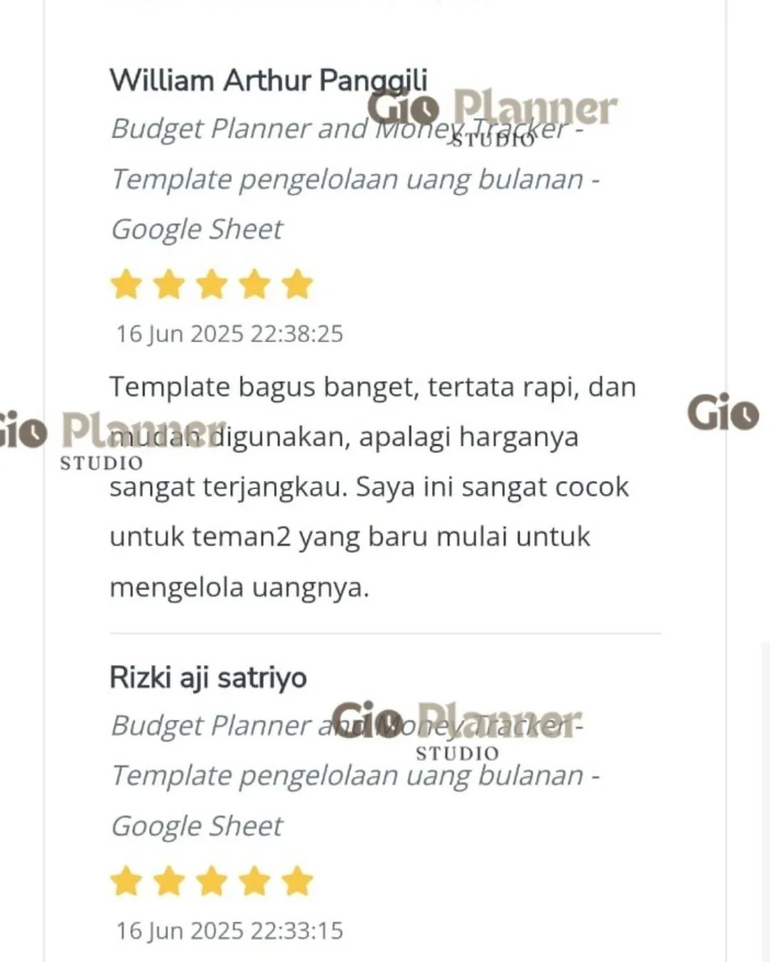 Testimoni pengguna Gio Planner 2