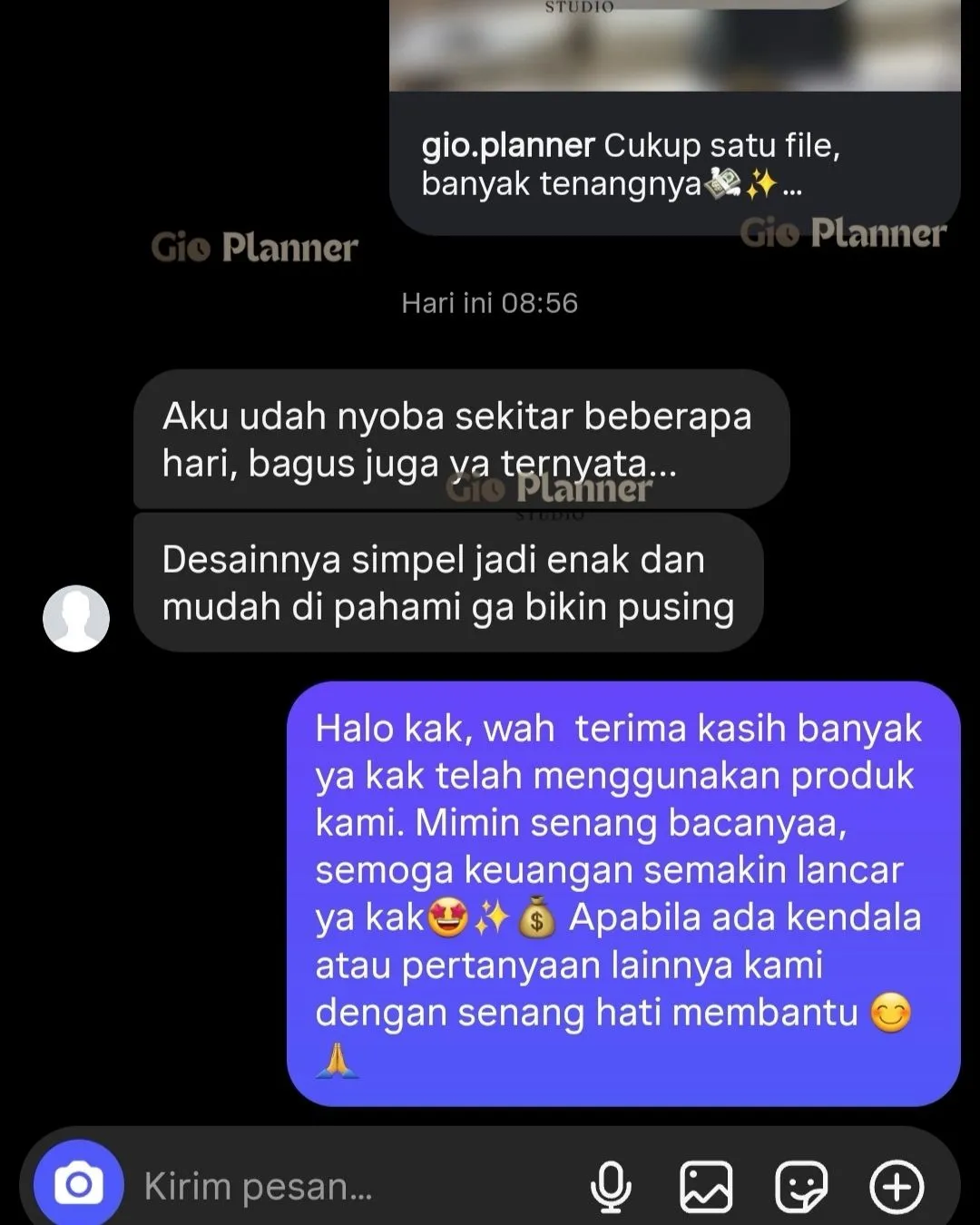 Testimoni pengguna Gio Planner 3