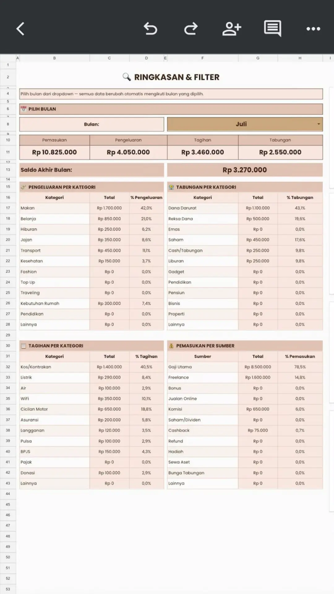 Tampilan Budget Planner Pro di HP