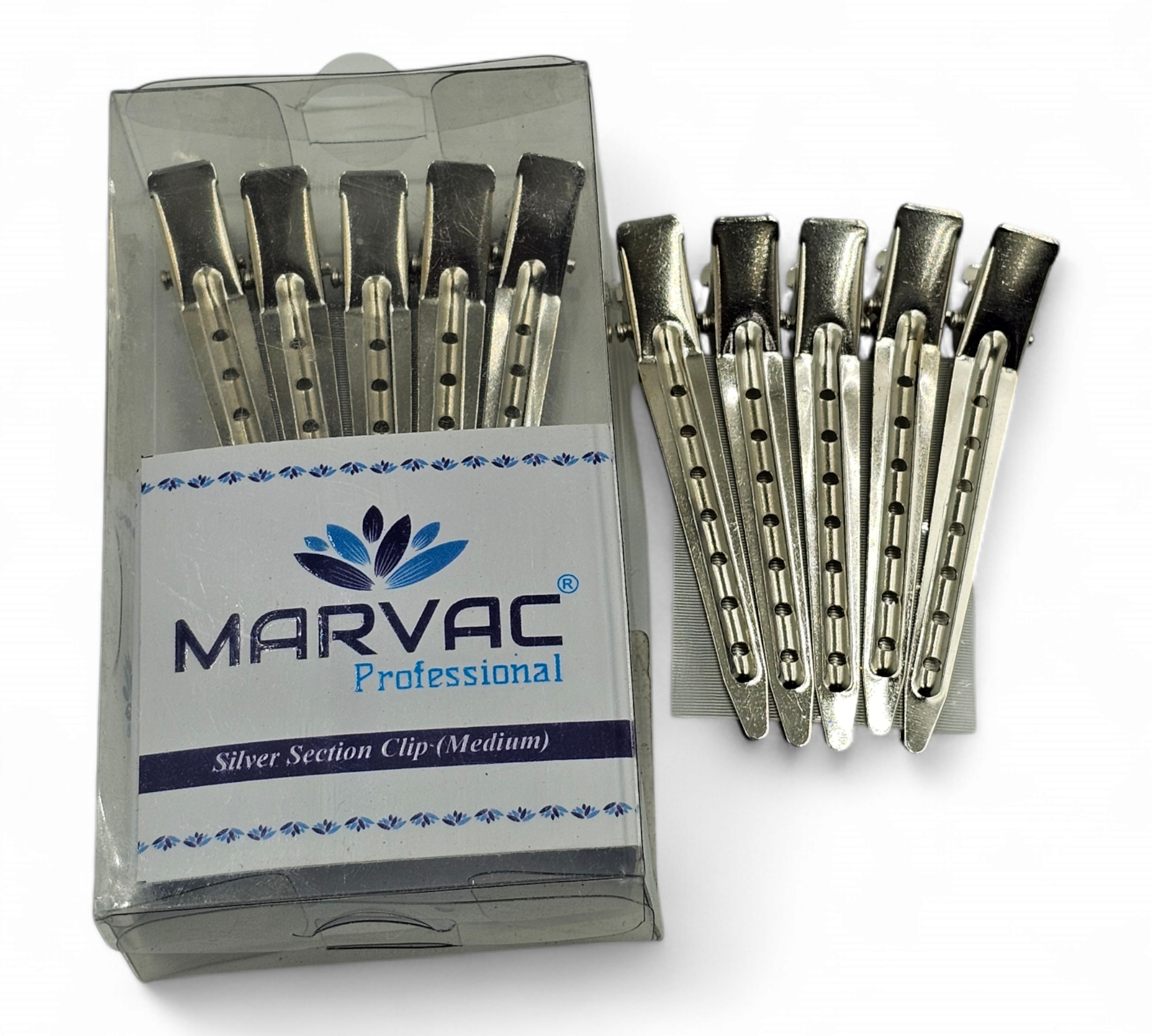 Hair Styling Steel Silver Section Clips - Medium Size - 10pcs. - Marvac Professional 3