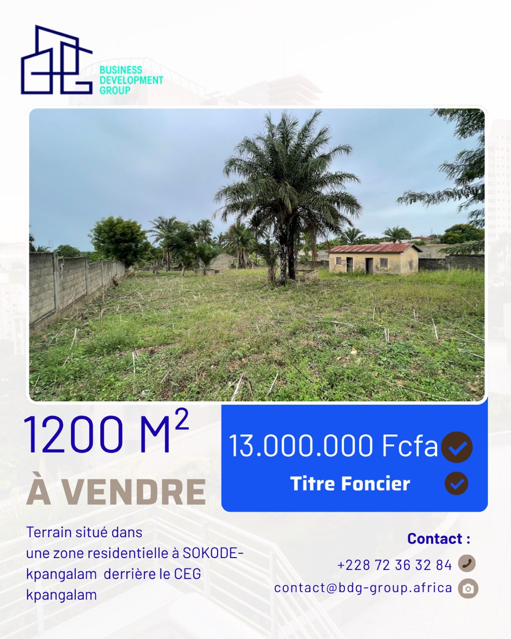 A VENDRE - TERRAIN DE 1200 M² A SOKODE - KPANGALAM