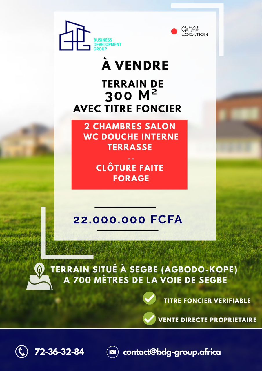 A VENDRE - TERRAIN DE 300 M² A SEGBE
