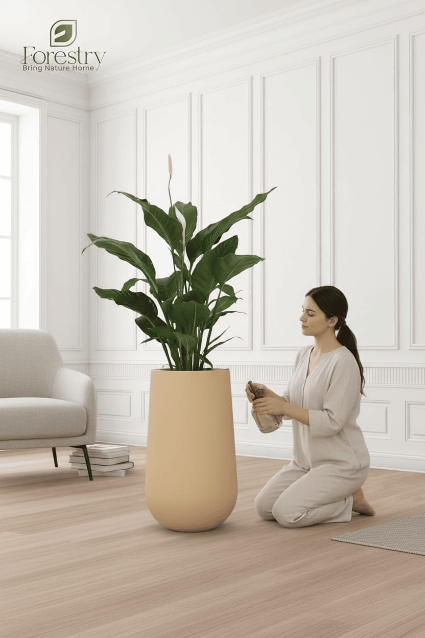 Forestry U Curve tall beige planter with rounded base