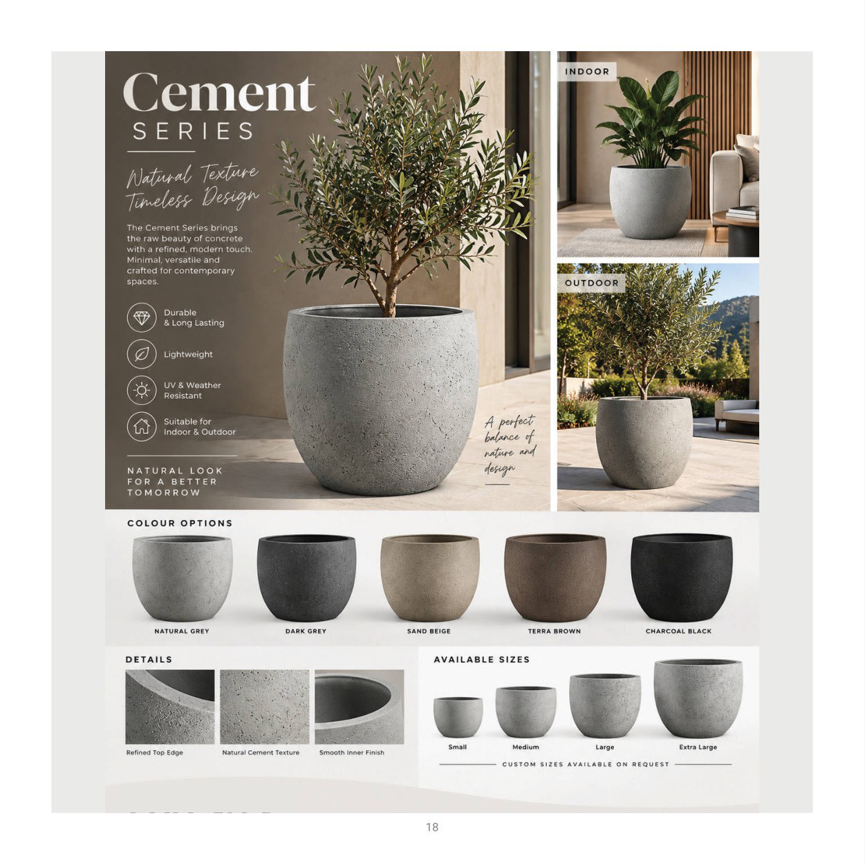 Forestry Cement Series planter collection: product photographs and finish examples from the approved catalogue
