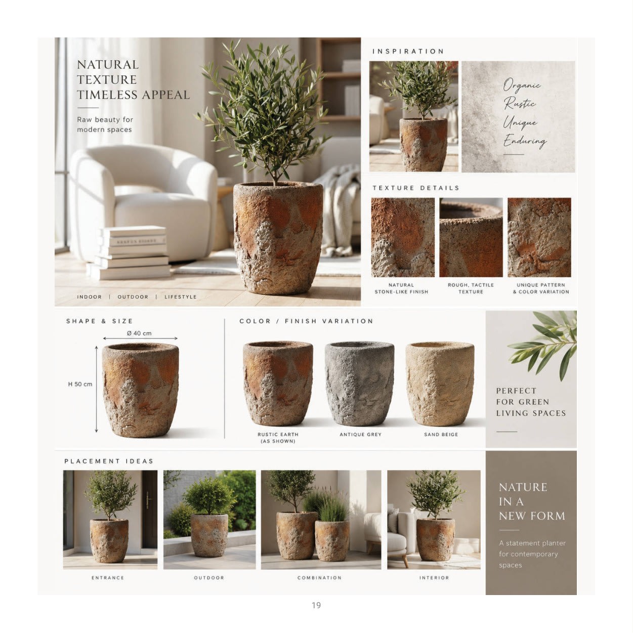 Forestry Rustic Stone Planter planter collection: product photographs and finish examples from the approved catalogue