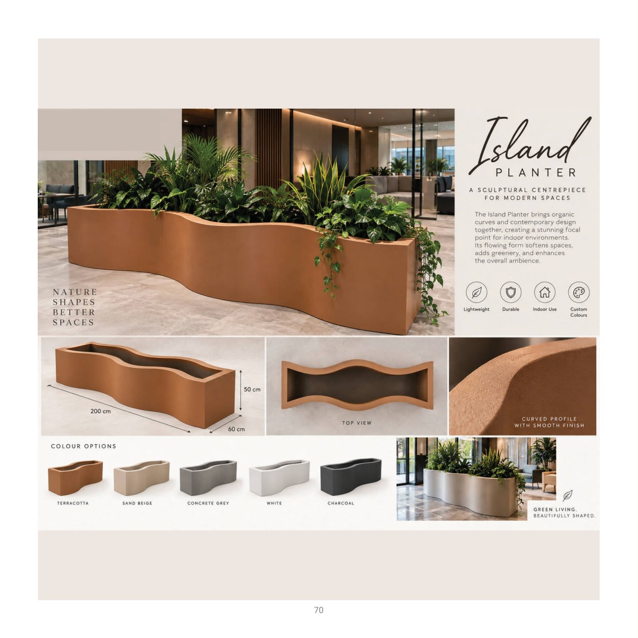 Forestry Island planter collection: product photographs and finish examples from the approved catalogue