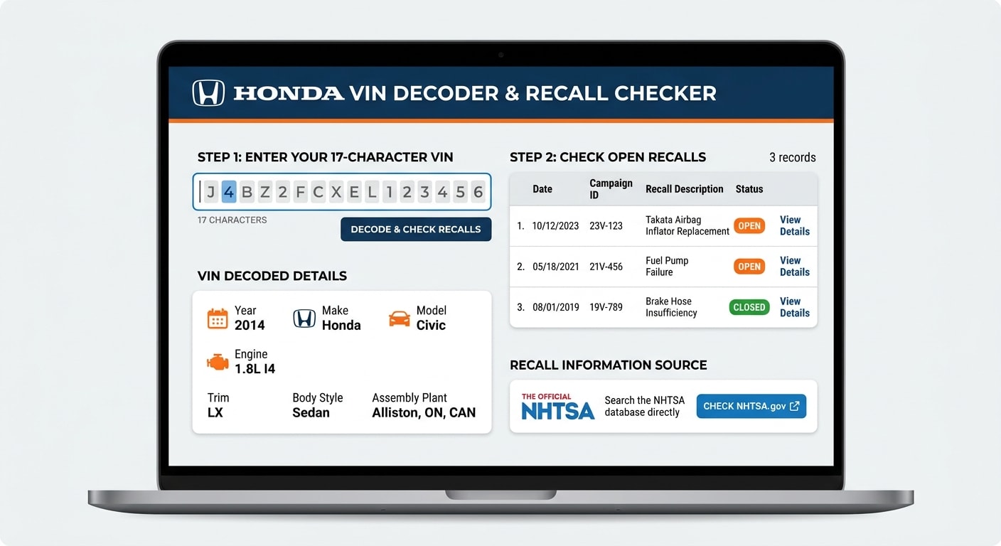 Honda VIN Decoder and Recall Checker