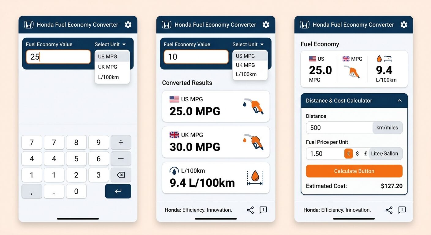 Honda MPG and L/100 km Converter