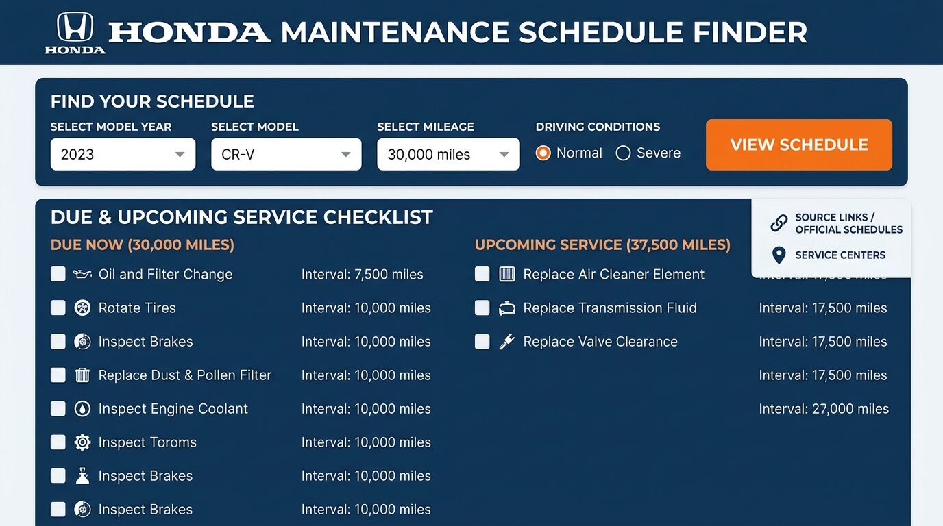 Honda Maintenance Schedule Finder