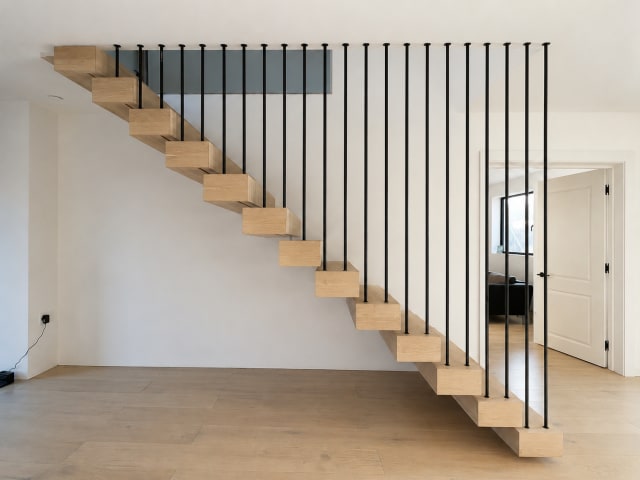 Floating · oak, spindle balustrade — staircase or glass install by CAworks
