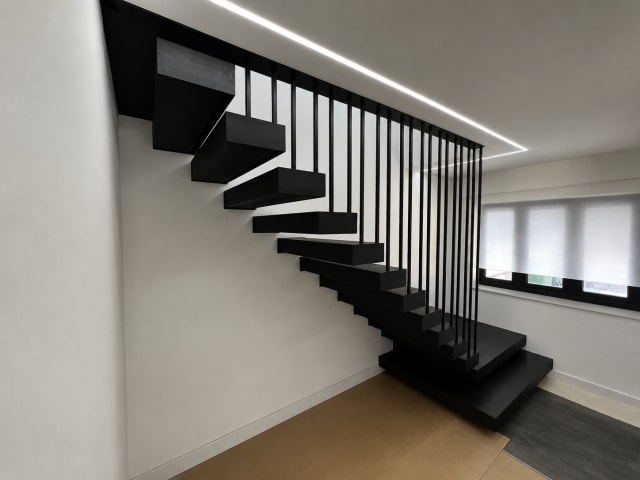 Floating · black steel, LED — staircase or glass install by CAworks
