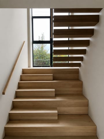 Floating · oak, timber handrail — staircase or glass install by CAworks