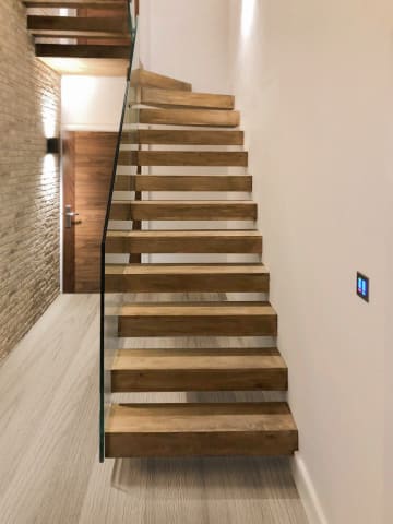 Floating · oak, open riser — staircase or glass install by CAworks