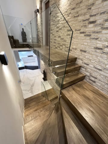 Glass balustrade · landing detail — staircase or glass install by CAworks