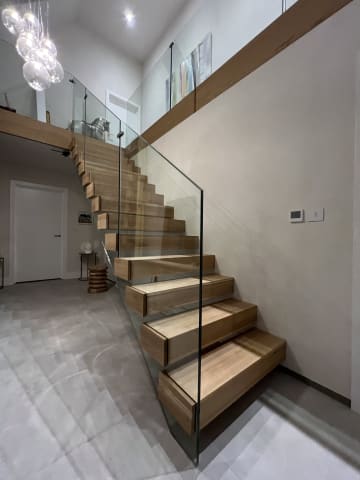 Floating · oak, glass balustrade — staircase or glass install by CAworks