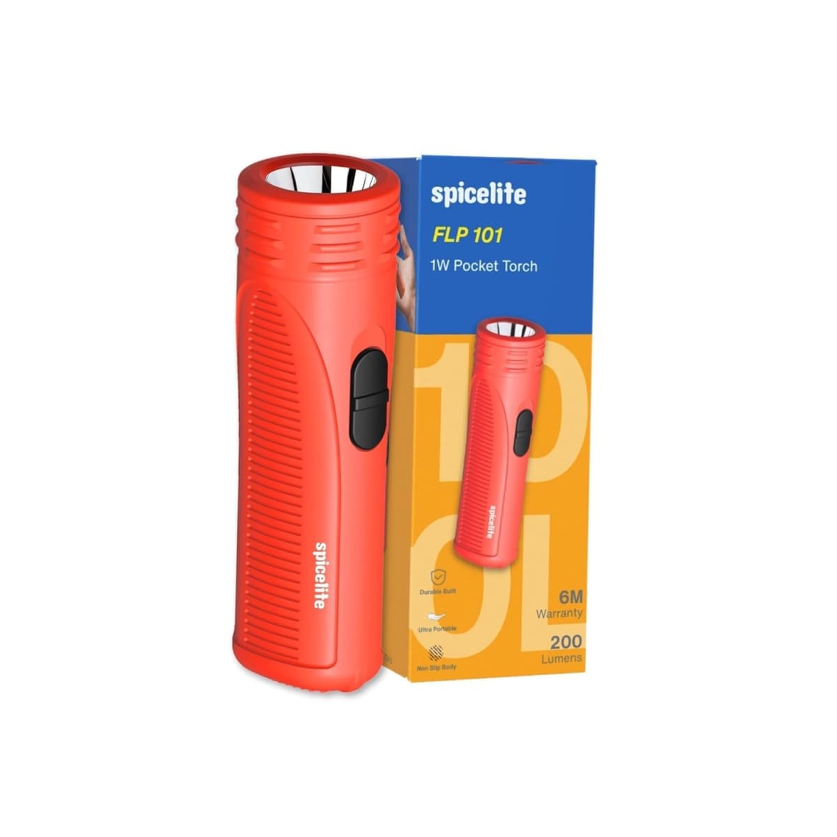Spicelite FLP 101 LED Torch | 1W LED | 6 Hours Runtime | USB-C Rechargeable Flashlight | Dual Light Mode | Multicolour