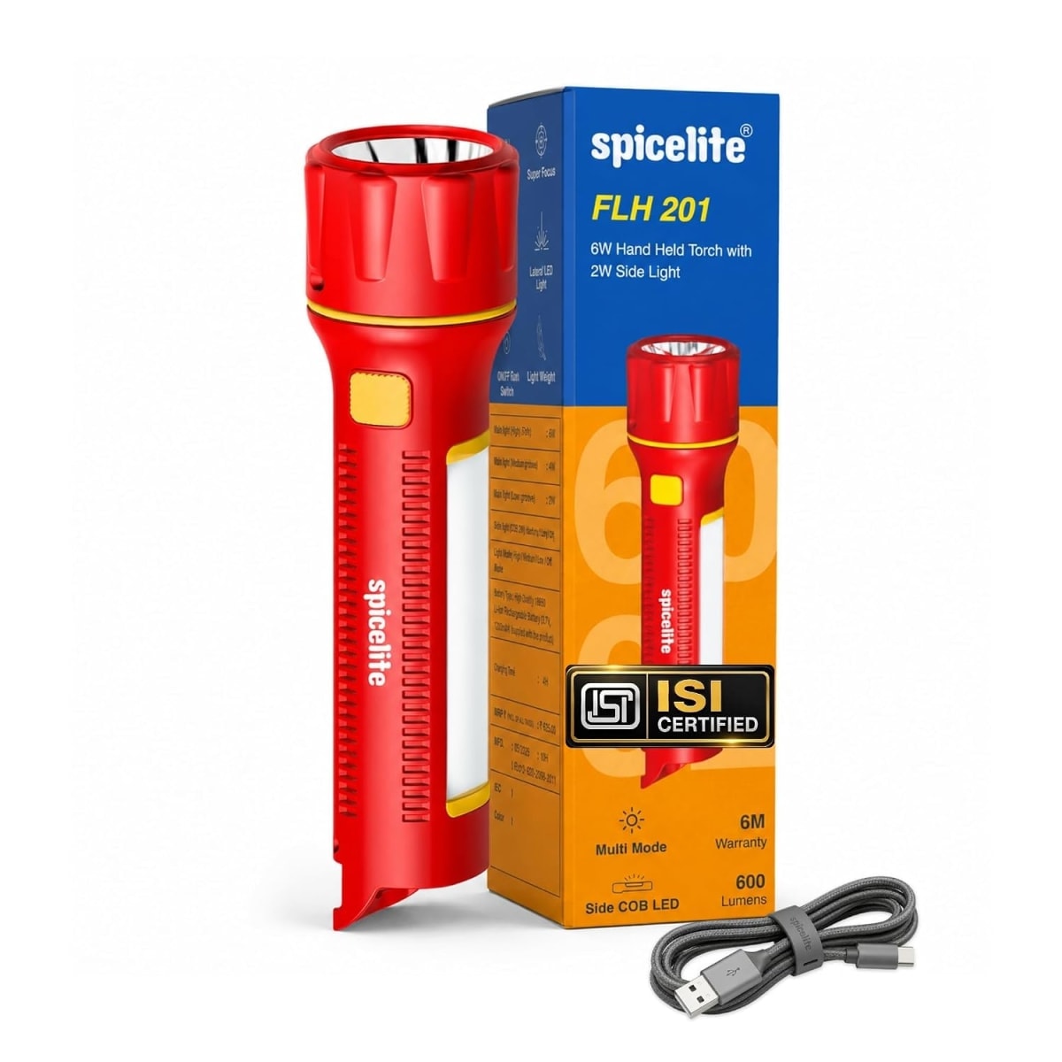 SPICELITE FLH 201 | 6W | Up to 8 Hours Backup | 2W Side Light