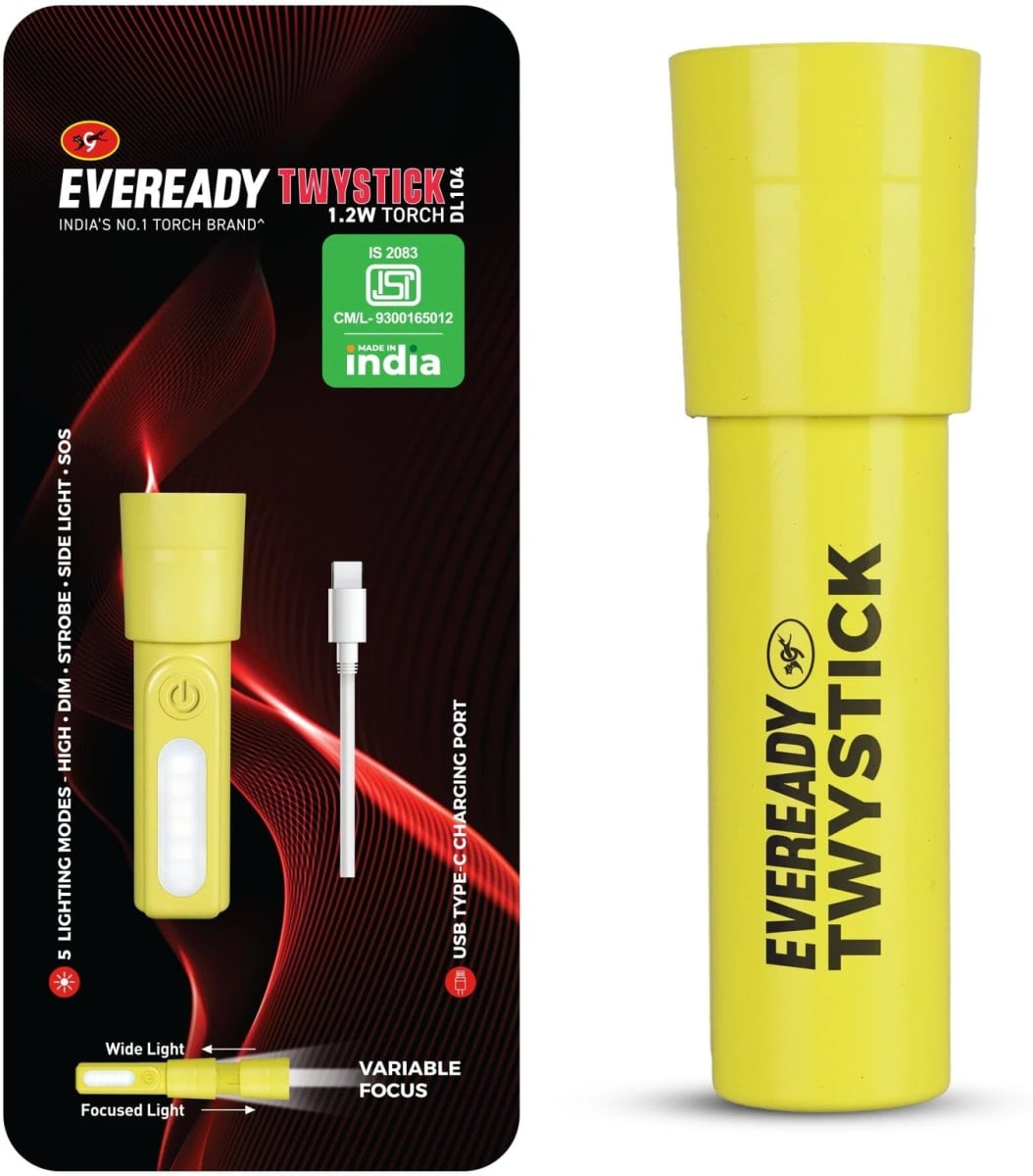 EVEREADY DL104 Twystick with Variable focus Torch (Yellow, 8 cm, Rechargeable)