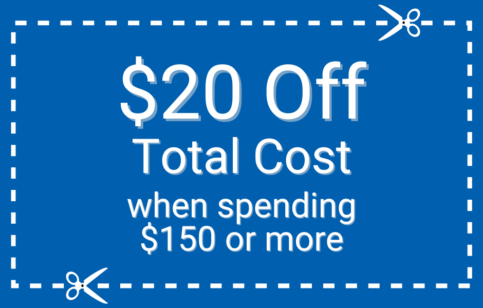 $20 off Total Cost when spending $150 or more