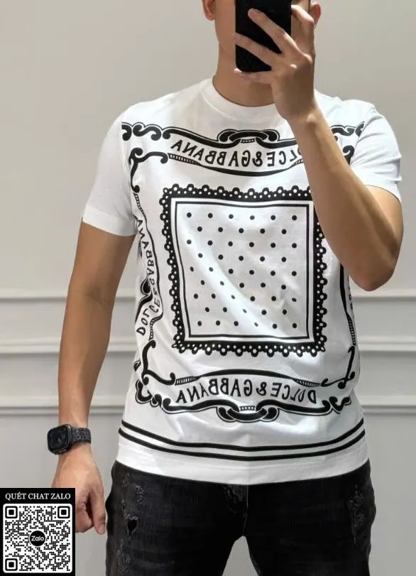 Áo phông nam màu trắng DG Dolce mã 4 phong cách mới mẻ cao cấp Áo phông nam màu trắng DG Dolce mã 4 phong cách mới mẻ cao cấp