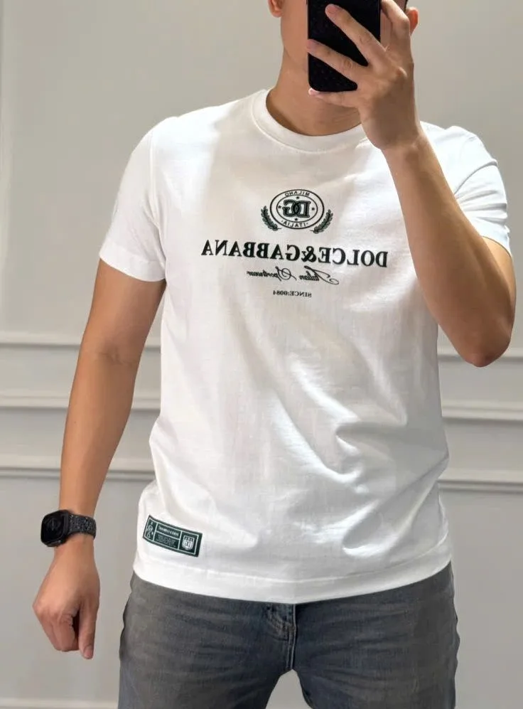 Áo phông nam màu trắng Dolce DG mã 7b cao cấp chuẩn dáng tinh tế