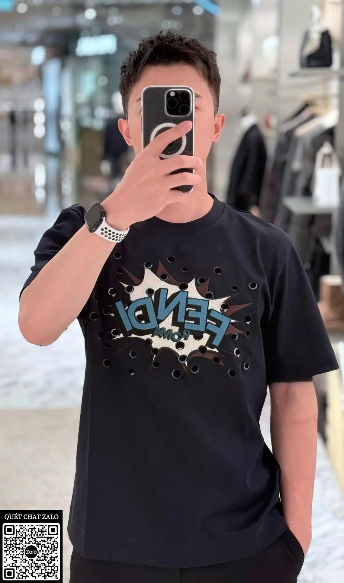 Áo phông nam màu xanh Fendi mã 1 dòng premium nổi bật