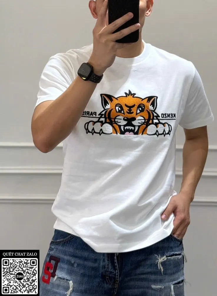 Áo phông Kenzo màu trắng xịn xò đa năng thiết kế đẹp cho nam mã 1