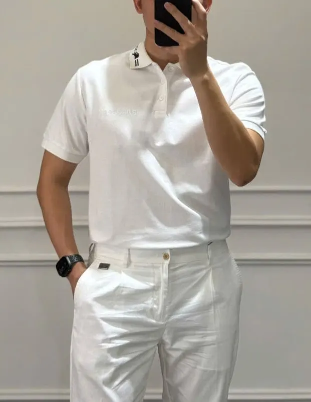 Áo polo nam màu trắng Burberry mã 1 BBR thượng hạng xuất sắc