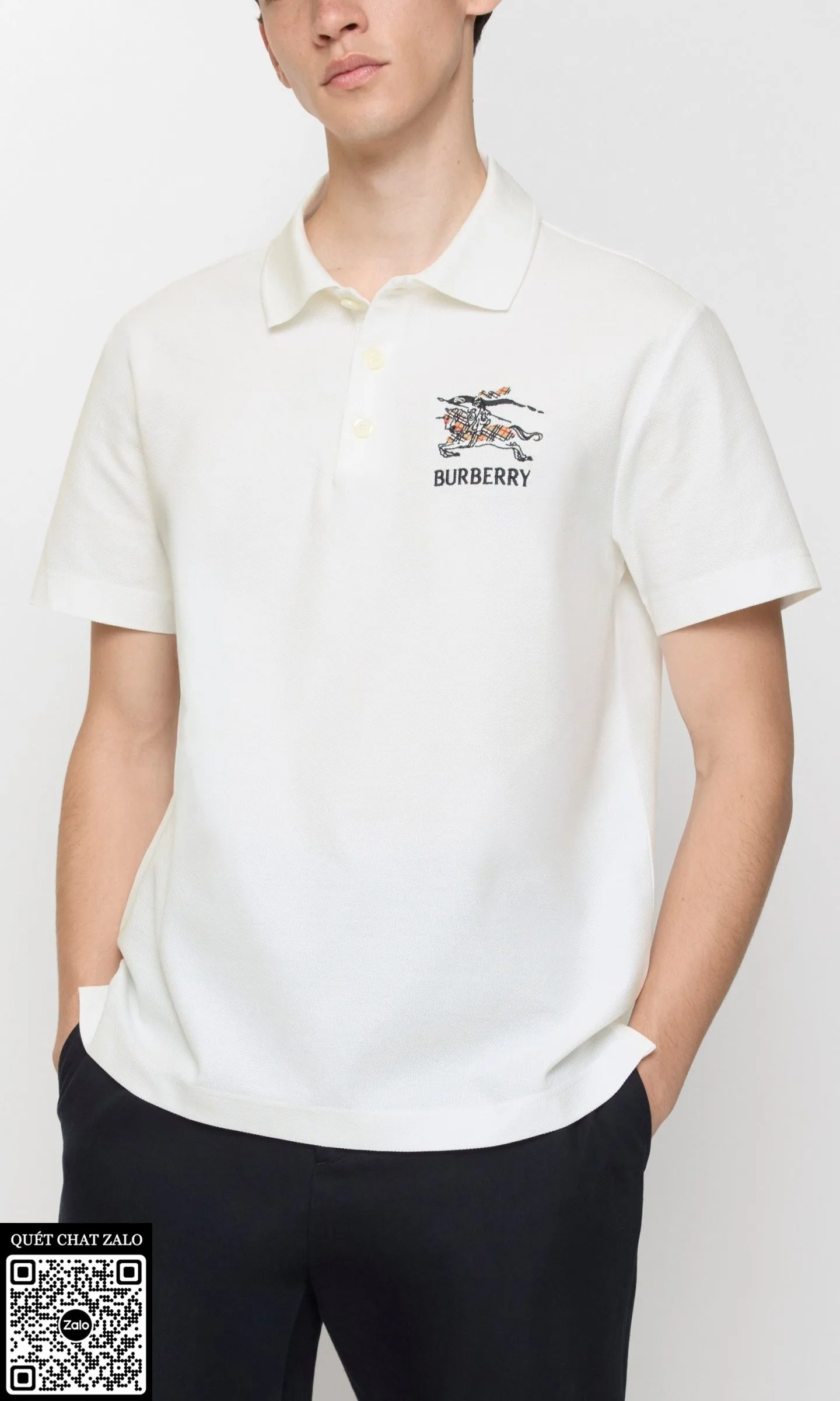 Áo polo nam Burberry màu trắng mã 10 like auth xịn chất không tưởng