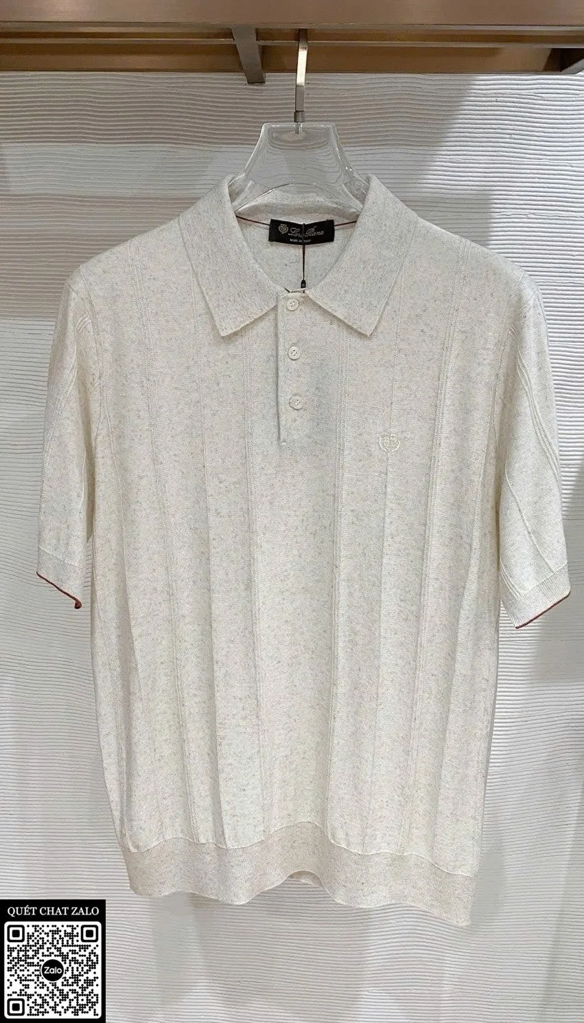 Áo polo nam màu trắng Loro Piana mã 3 tinh xảo sang trọng cao cấp