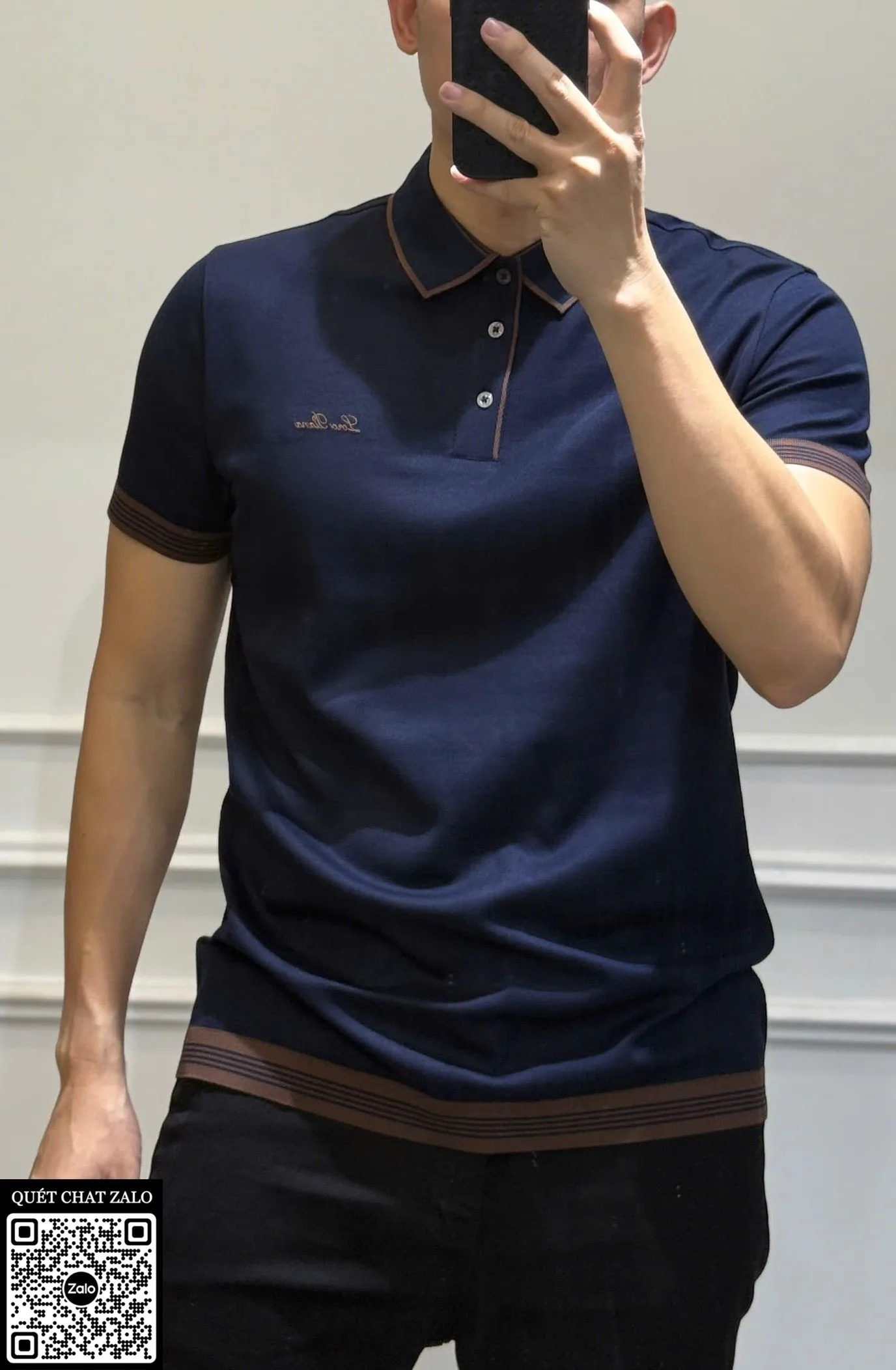 Áo polo nam màu xanh Loro Piana mã 1 chuẩn chỉnh đẳng cấp