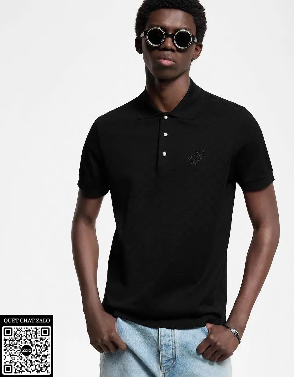 Áo polo nam màu đen LV mã 1 thiết kế tinh xảo đẳng cấp thời thượng